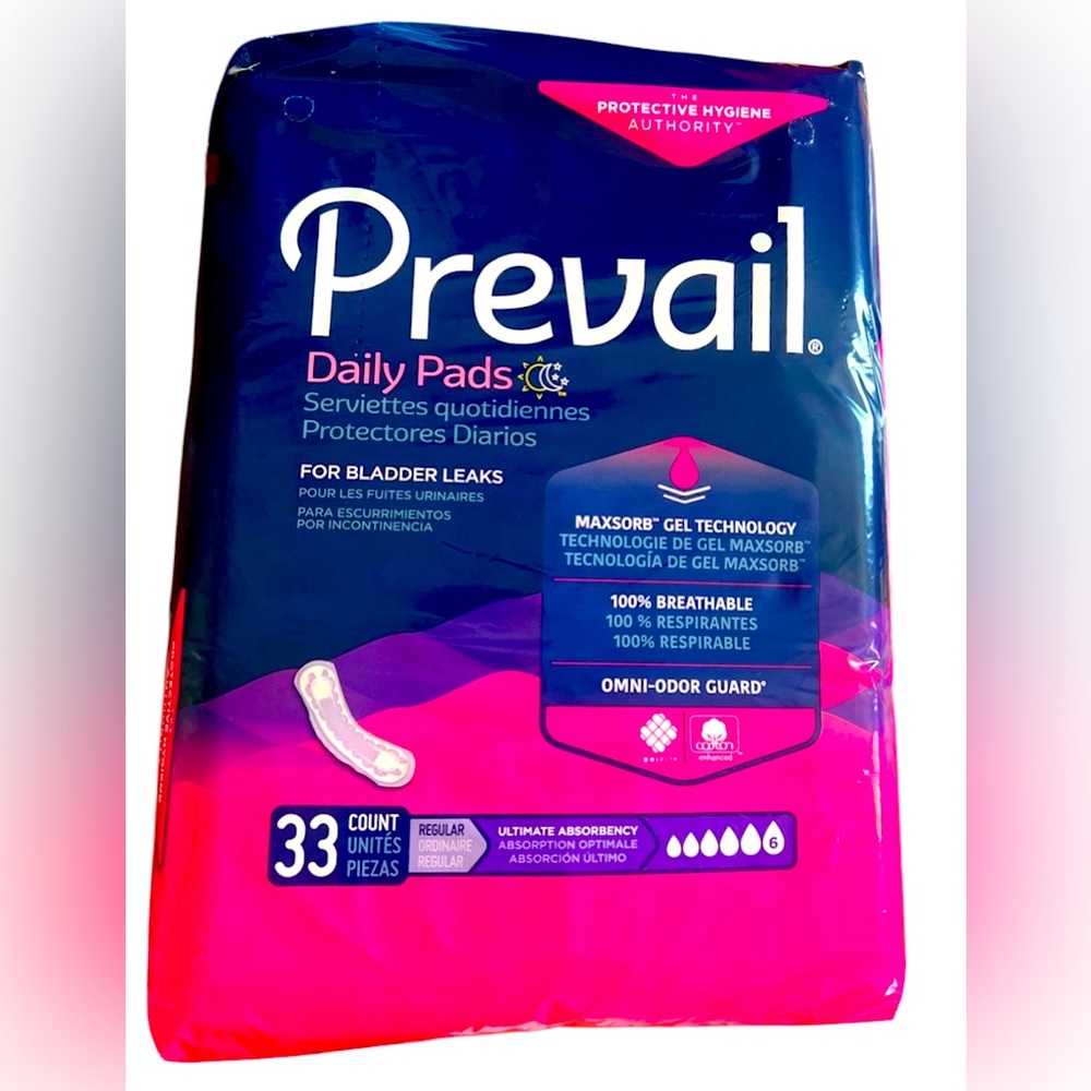 33~Pads Prevail Daily Pads Ultimate Absorbency Bladder leaks